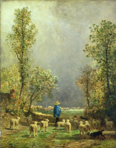 Ovejas mirando una tormenta de Constant Emile Troyon